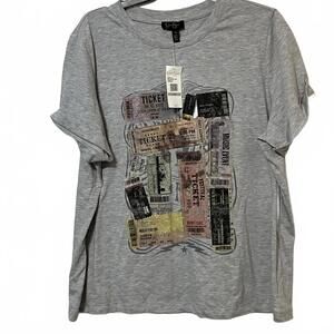 Jessica Simpson Grey Concert Ticket Graphic Short Sleeve T-Shirt Size 1X=NWT
